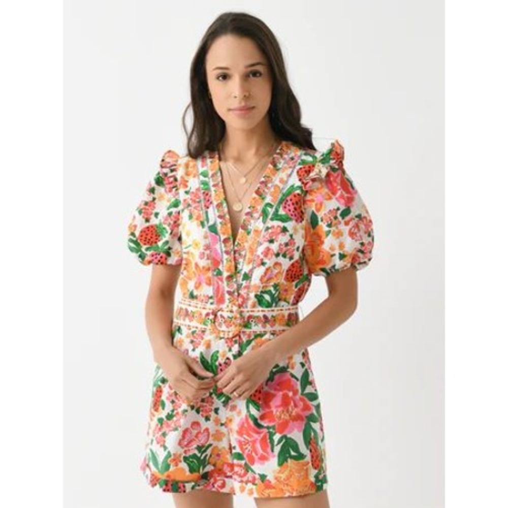 Farm Rio - Flowerful sketch Off white romper - Size XS - NWT